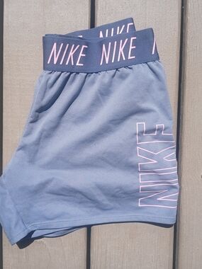 Nike Blue Athletic Shorts with Pink Logo